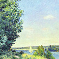 Normandy, path on the water, in the evening at Sahurs